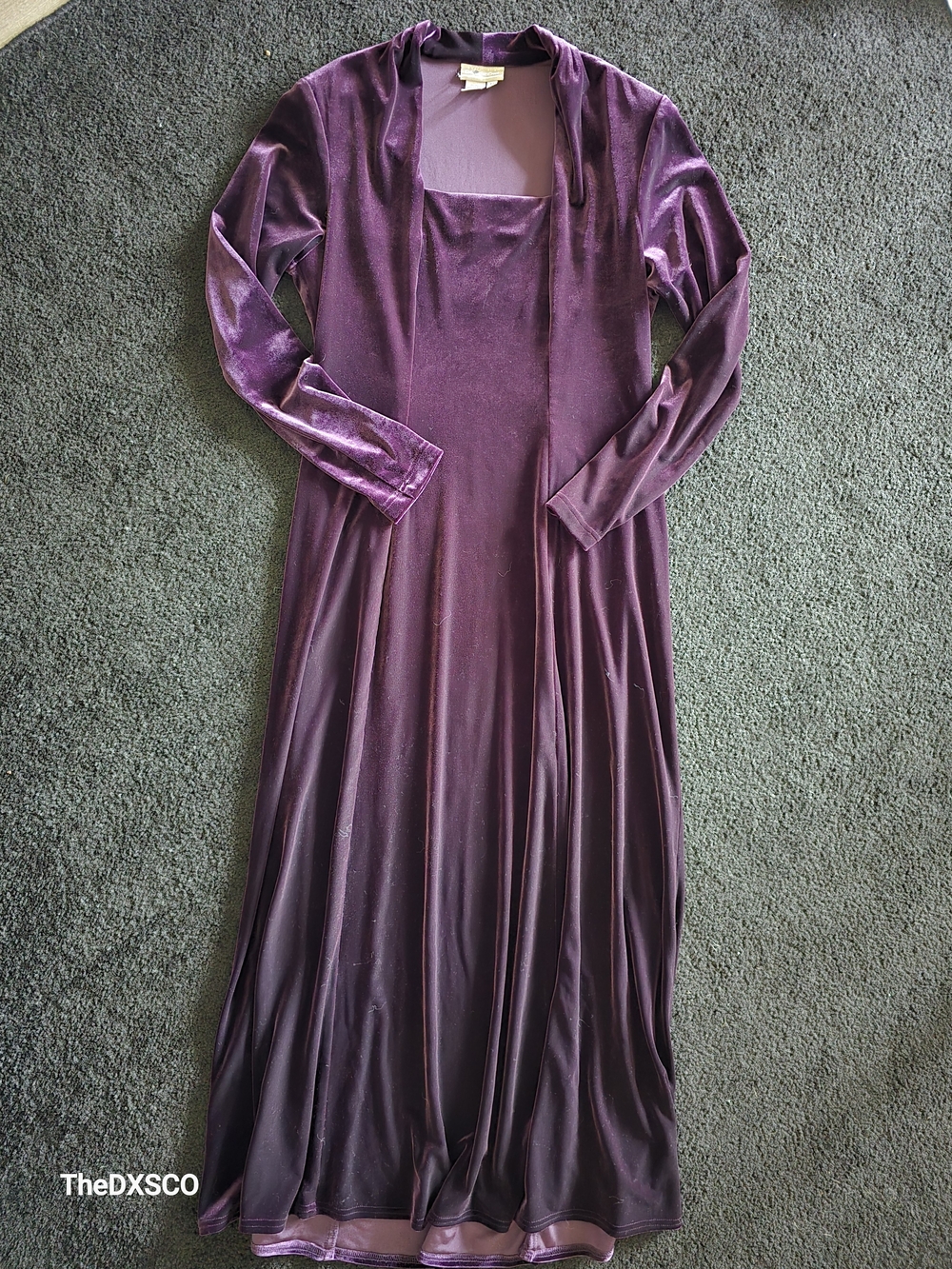 Coldwater Creek Plum Velvet Maxi Dress with Hooded Overlay